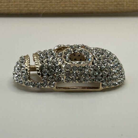 Clear Rhinestones Gold Tone Skull Bling Bling Wrist Buckle W/ Bracelet Strap - Picture 5 of 12